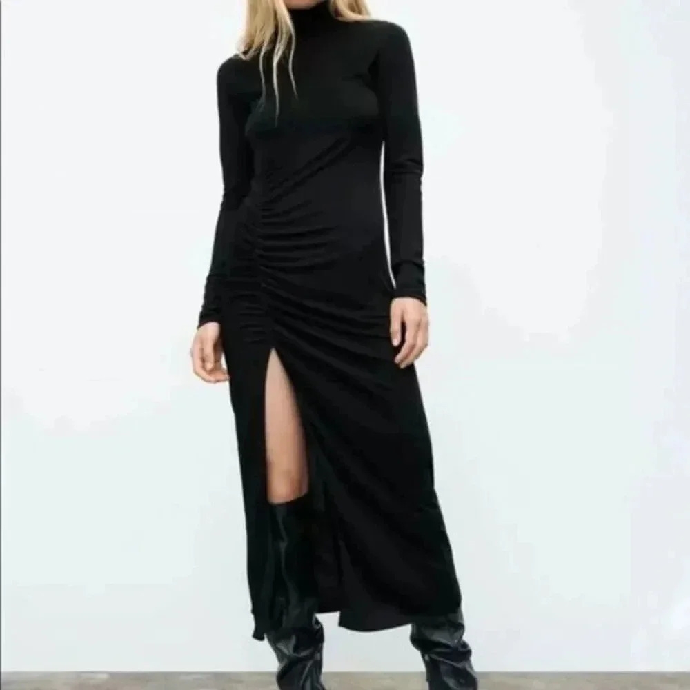 ZARA WOMAN NWT BLACK DRAPED SHEATH DRESS